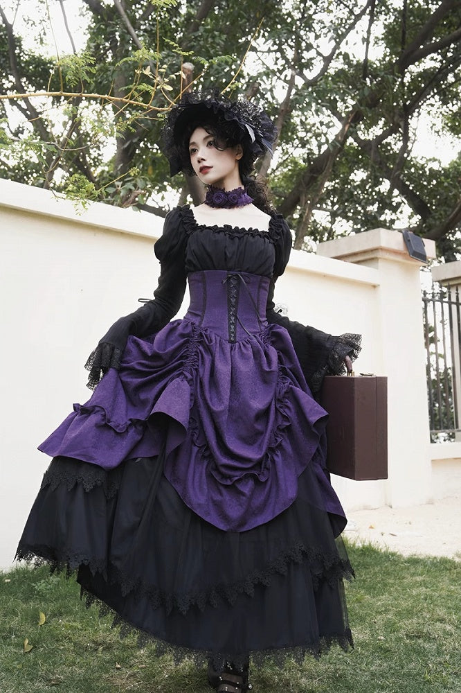 Lolita Purple Waist Under Drawstring Boned Bust Gothic High Skirt