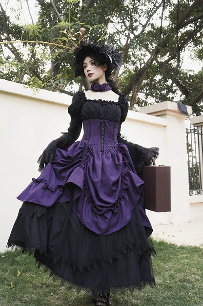 Lolita Purple Waist Under Drawstring Boned Bust Gothic High Skirt
