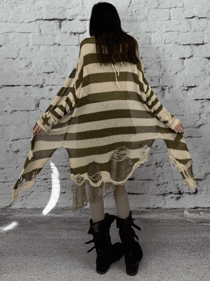 Pattern Striped Punk Cardigan Wasteland Green
