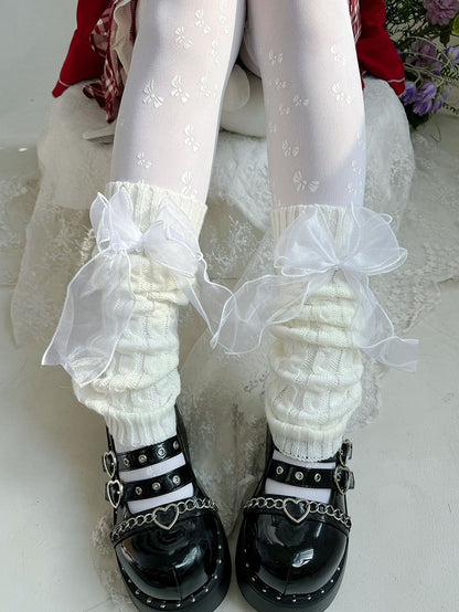 Black/White Organza Bow Lolita Leg Warmers