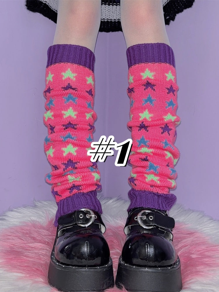 Stripe Pattern Knitted Leg Warmers
