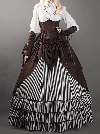 White Cascading Ruffle Pointed Foldover Collar Gothic Lolita Long Sleeves Shirt