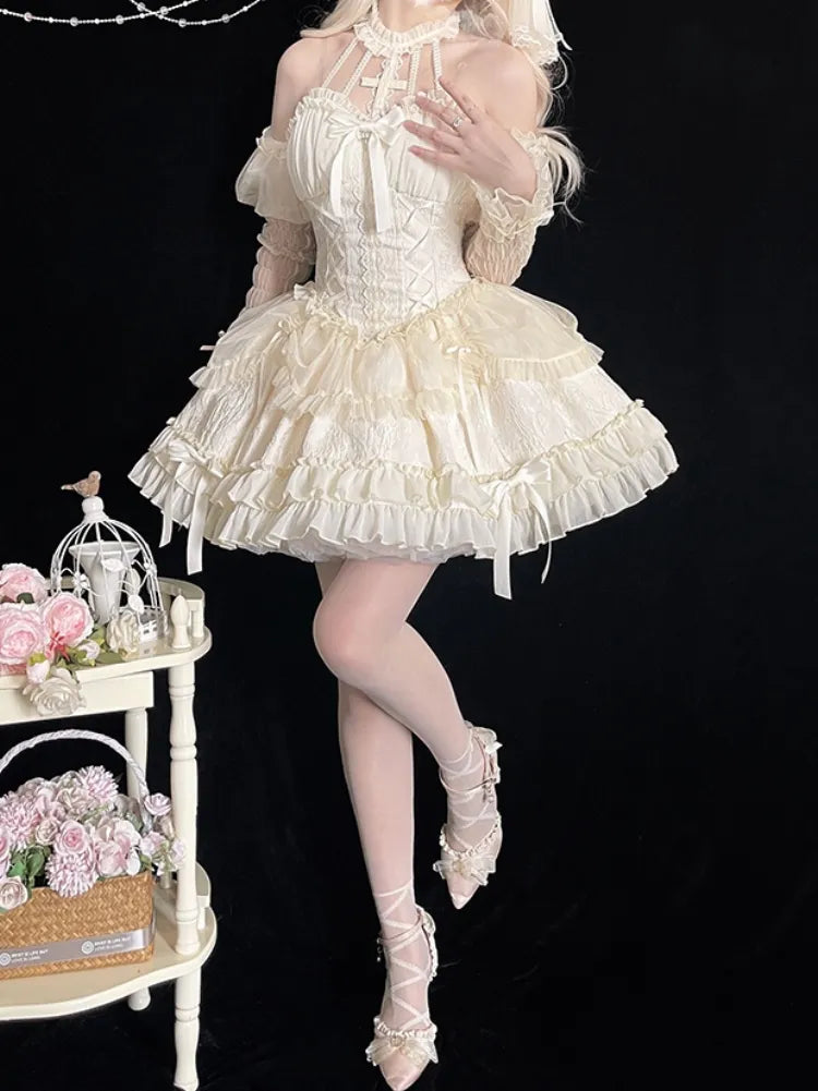 Cross Belle Ivory Halter Neck Corset Dress Balletcore Princess Lolita JSK