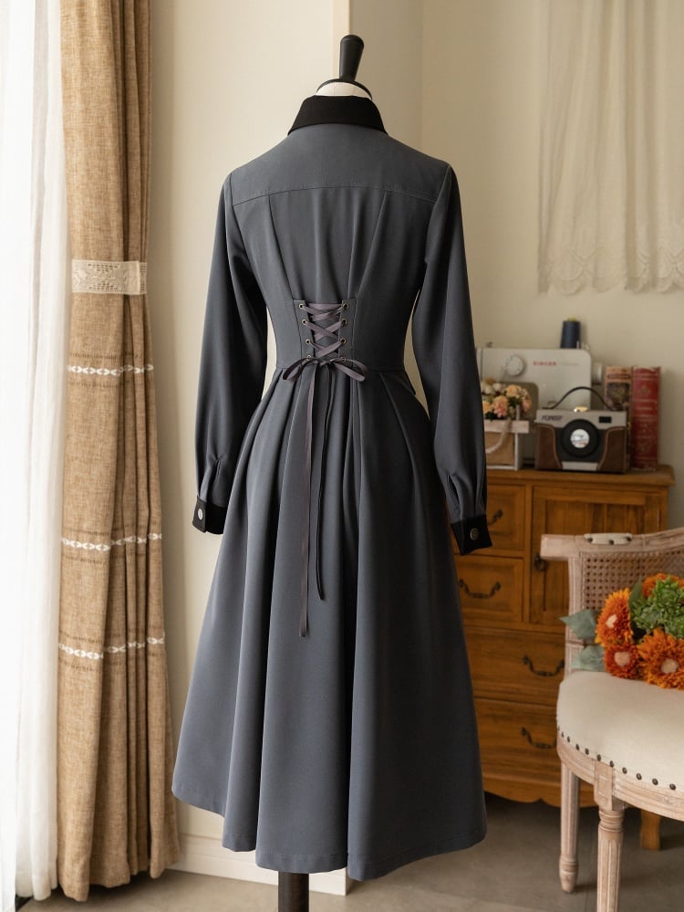 Dark Gray Autumn and Winter Classic One Piece Front Button Placket