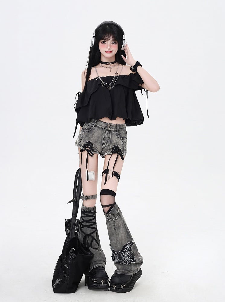 Three Top/Bubble Ways Black Wear Skirt