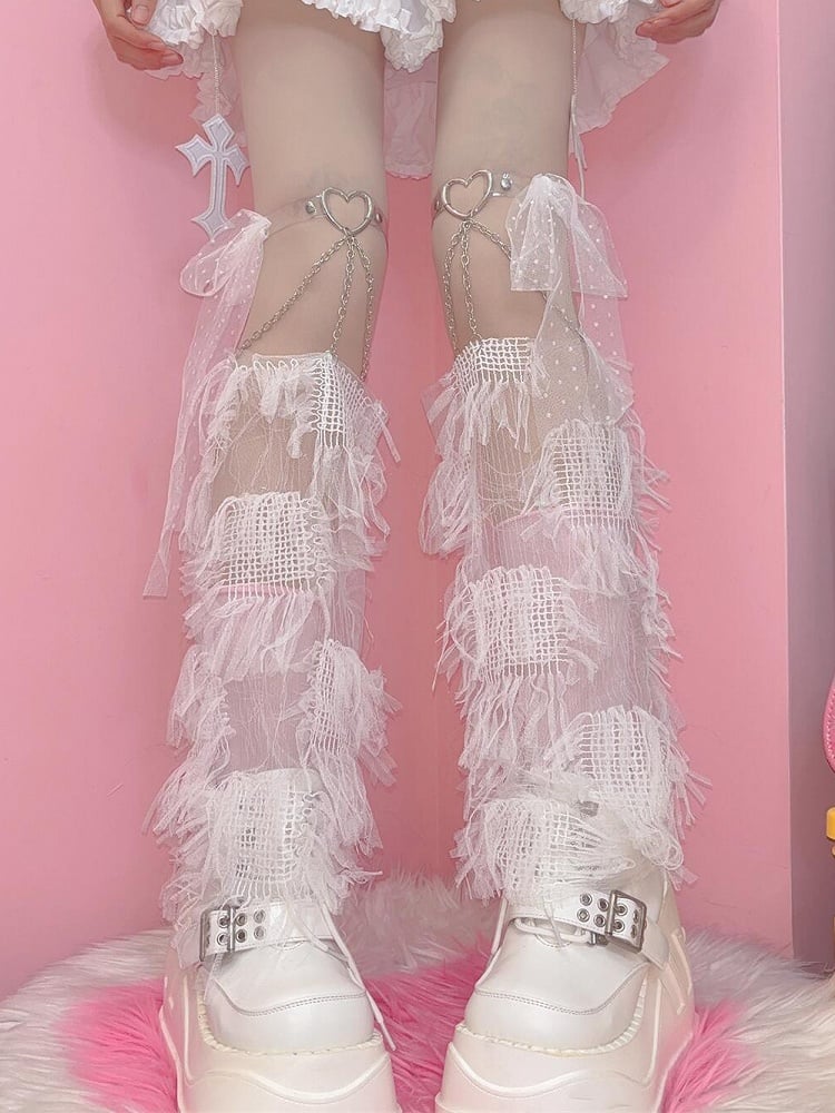 Garters Strap Self-tie Heart Sleeves Y2K With White/Black Tassels Leg Decorated