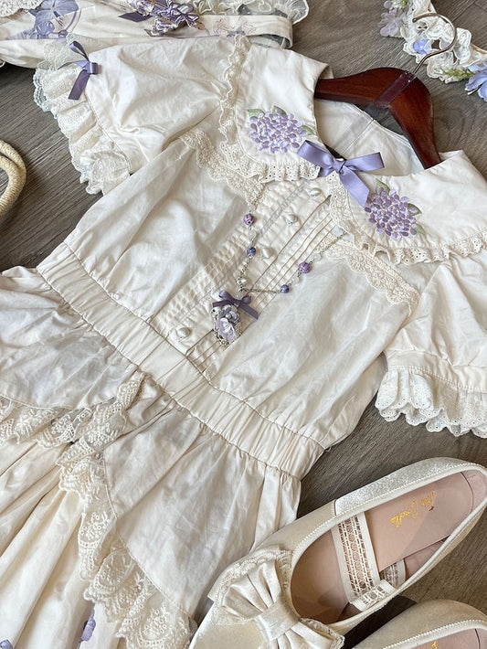 Floral Sizes Short Blouse Embroidery Sleeves Peter Available Collar Beige Pan Plus