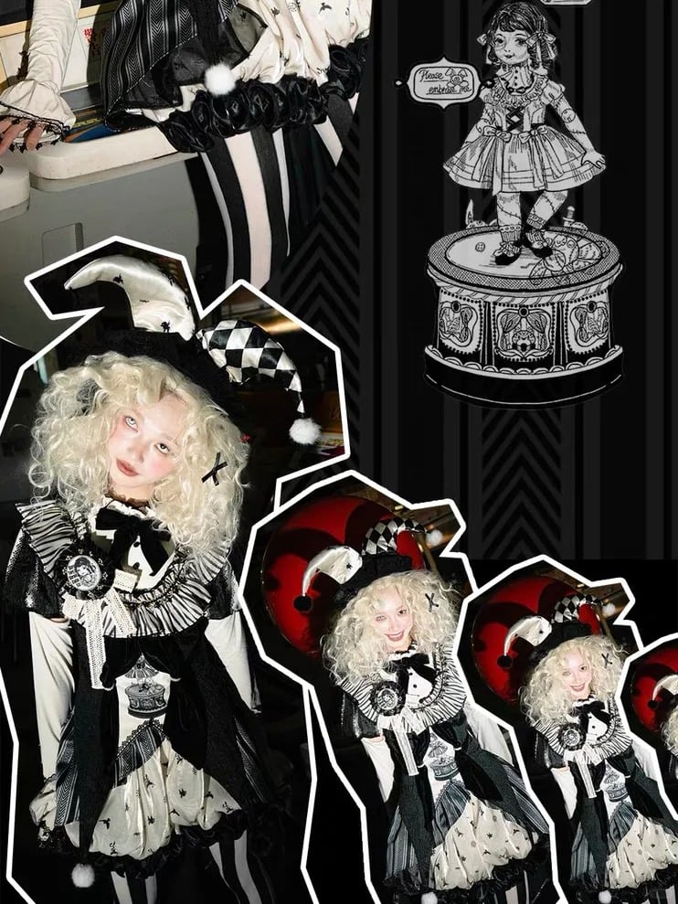 Full Lolita Circus Sleeves Black Set- Vibes Sweet and Puff White