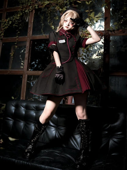 Black and Red Halloween Costume Nurse Lolita Dress Full Set