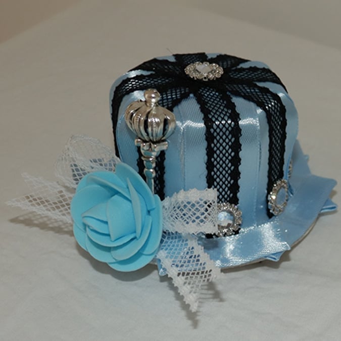 Blue/White Floral Crown Mini And Design Decorated Hat Rhinestone