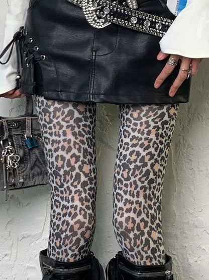 Gothic Leopard Print Y2K Tights