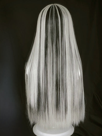 Bangs With Highlight Wig Hime Full Cut Black Straight Length 80CM Silver And