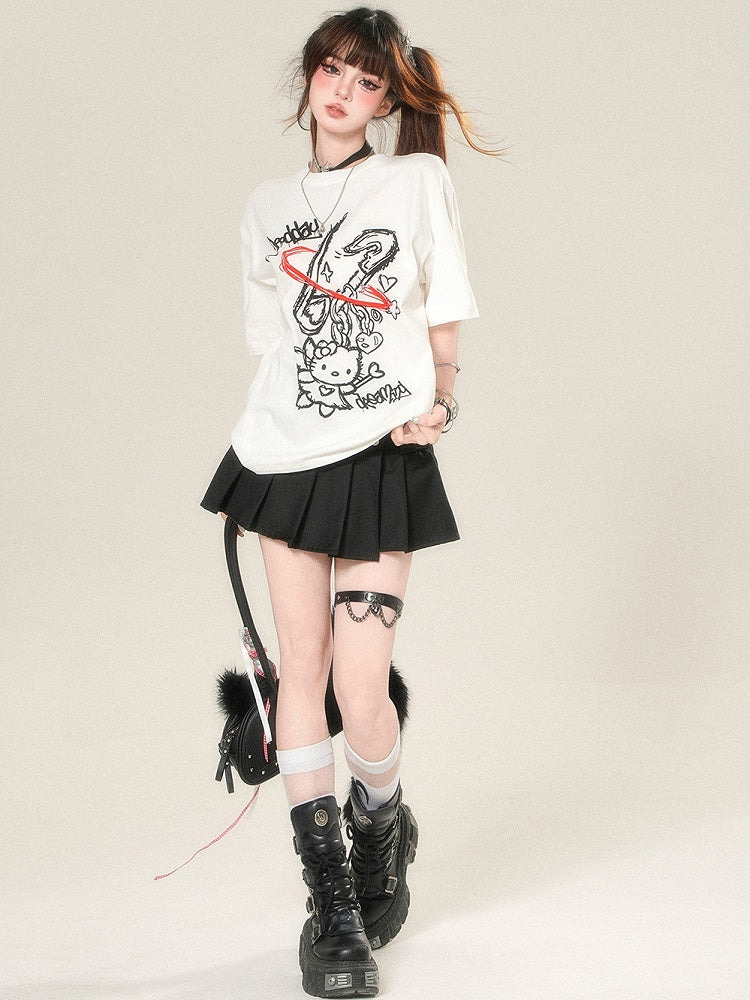 Kawaii Kitty Print T-shirt Daily White