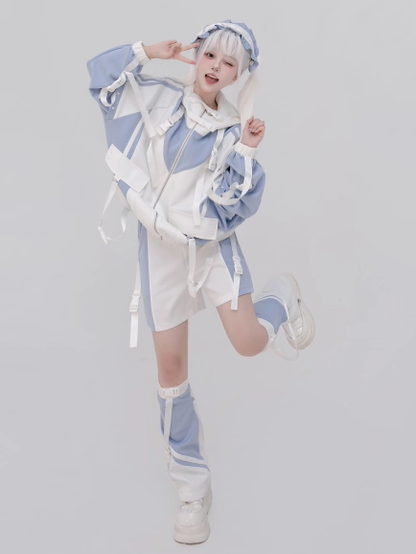 Techwear Shorts Light Colorblock White Blue and Tenshi Kaiwai