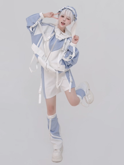 Techwear Shorts Light Colorblock White Blue and Tenshi Kaiwai