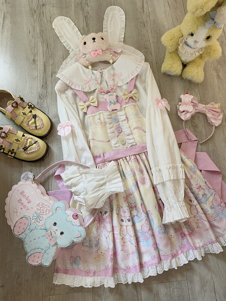 Overall Print Yellow Dress Lolita Sweet Teddy