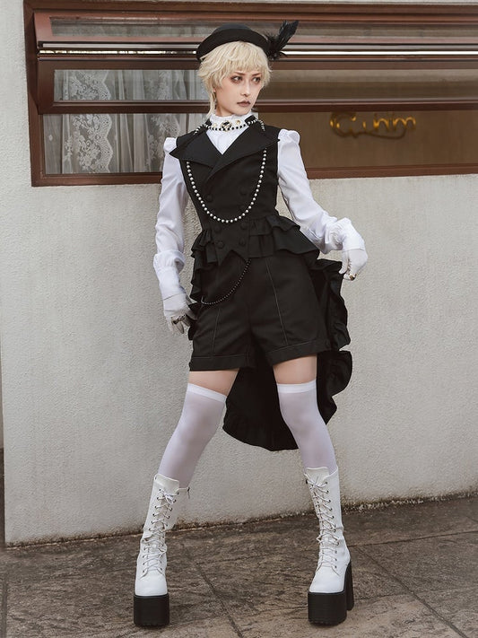Kragen Revers Ouji Detail Weste Rüschen Schleppe Lolita Abnehmbar Schwarz mit