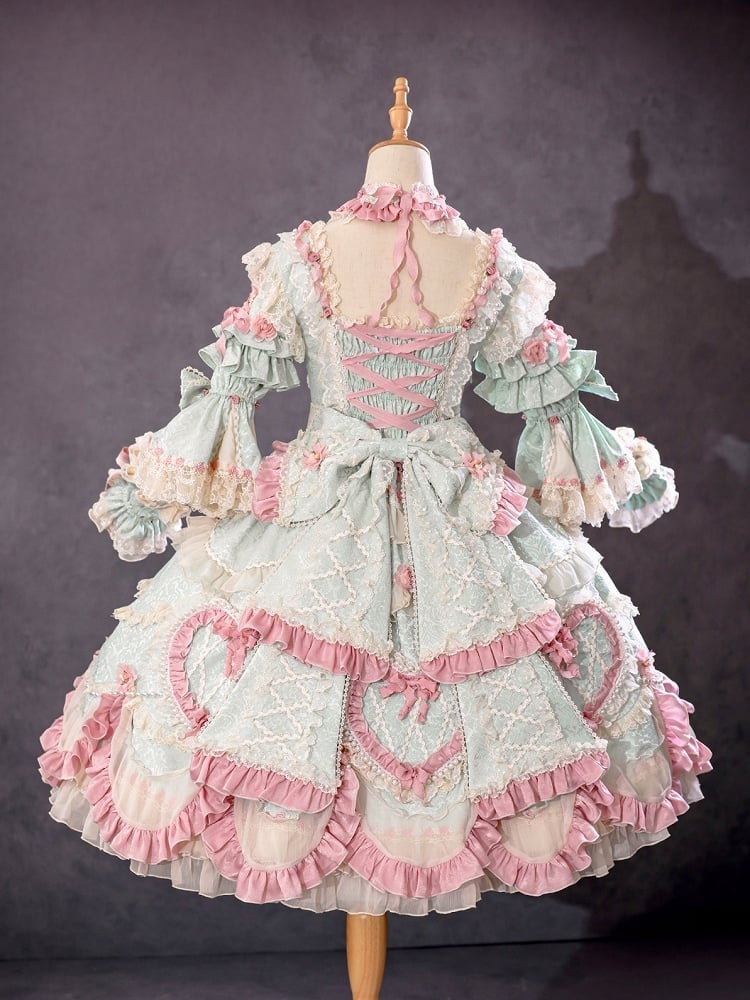 Rosette Embroidery Floral and Bead Chain Details Mint Green Gorgeous Hanayome Lolita Dress