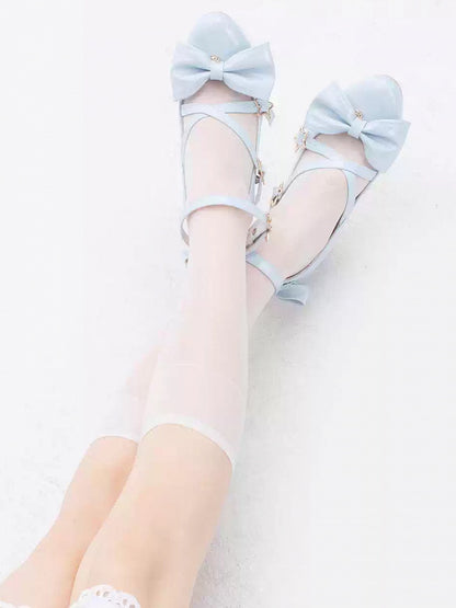 Blue Bow Star Straps Heels High Buckle Top at
