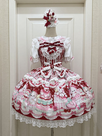 Red Bunny Lolita Jumper Cherry Skirt Print and Dress Sweet