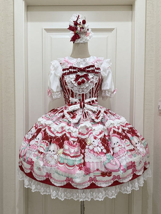 Red Bunny Lolita Jumper Cherry Skirt Print and Dress Sweet