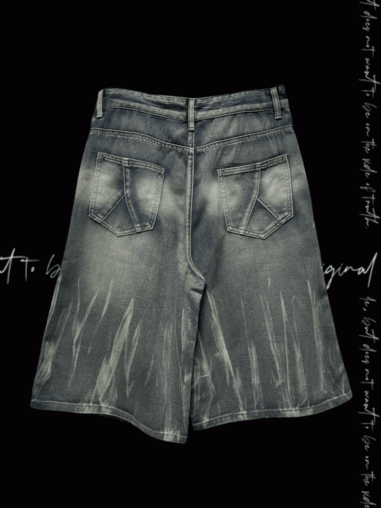 Y2K Blue Cross Appliques Distressed Holes Wide-Leg Jeans