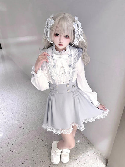 Kei and Decorative Beaded Dress Buckles Jirai Heart Buttons with Dusty Overall Sleeve Flutter Blue