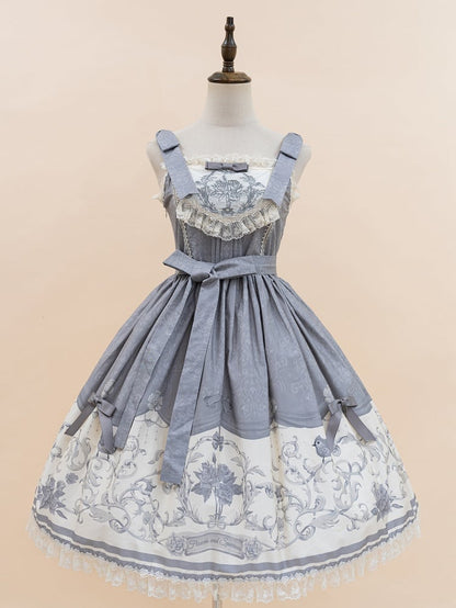 Jumper Titmouse Lolita and Print Gray Floral Skirt