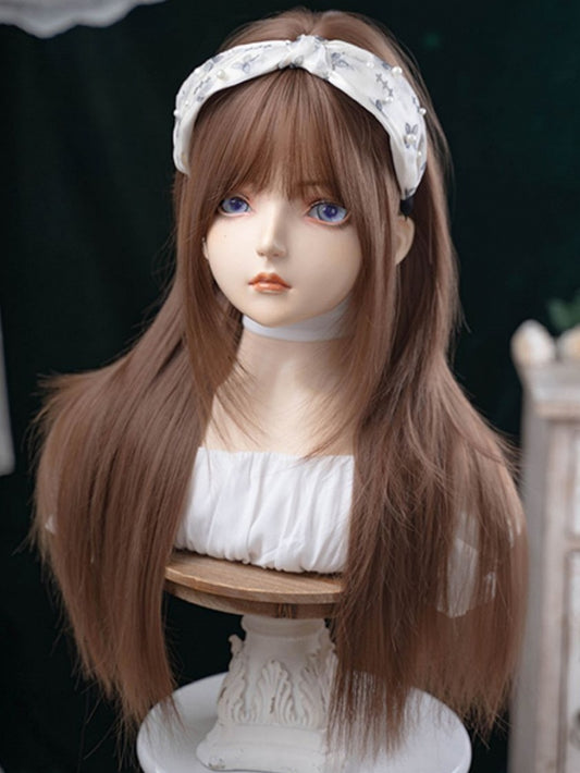 73CM Bangs Straight Brown Wig Length With Air