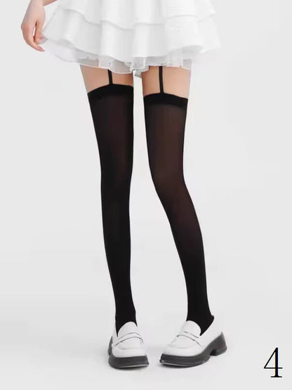 Cross Design Black/White Suspender Gothic Tights