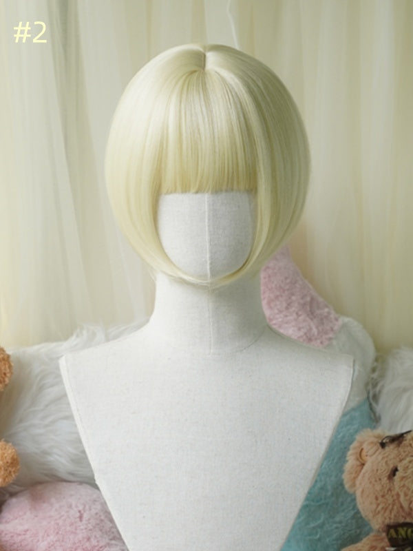 Light Blonde Bob Cut Short Wig With Curly/Full Bangs