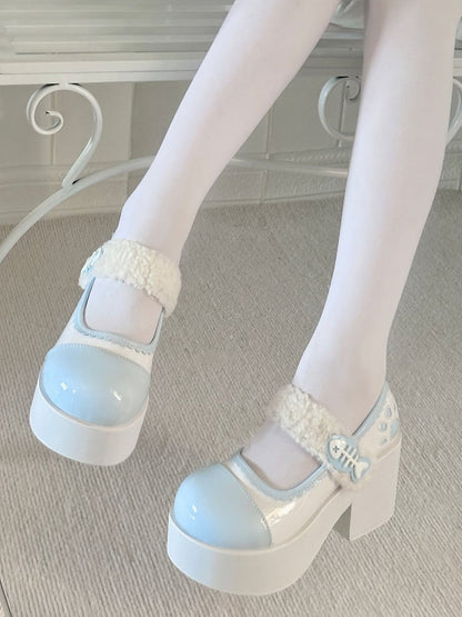 Tenshi Kaiwai Light Blue Jirai Kei Claw Fishbone Platform Shoes