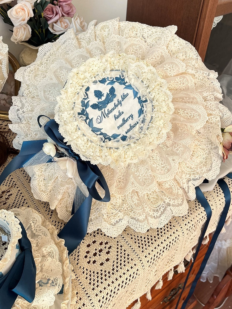 Embroidery Beige Mulberry and Straw Poetry‌ Blue Hat