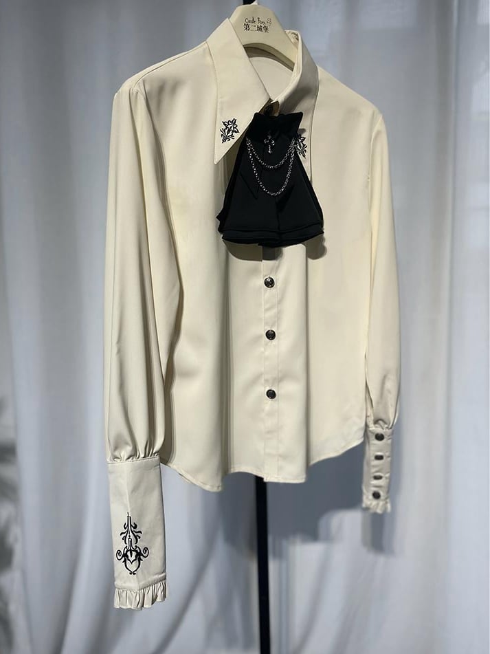 Shirt Embroidery Ouji Pointed Apricot Collar Fashion