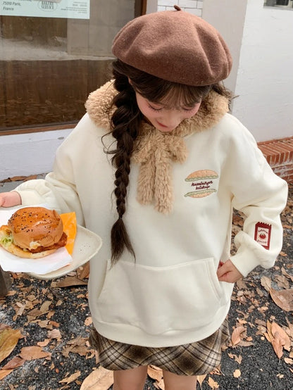 Cute Capybara Burger Applique Beige Thick Sweatshirt