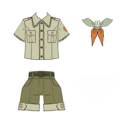 Bunny Ouji Fashion Set -Green Shirt with Carrot Tie and Shorts