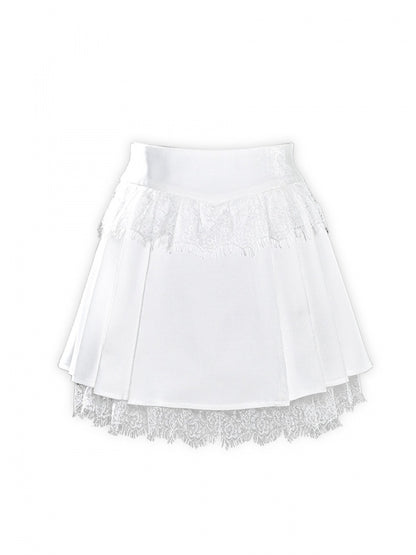 White Lace Raw Fairy Goth Pleated Skirt