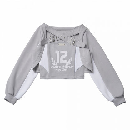 Gray  Cami White Design Set Colorblock Graphic Top Criss-Cross Buckle Straps Cardigan
