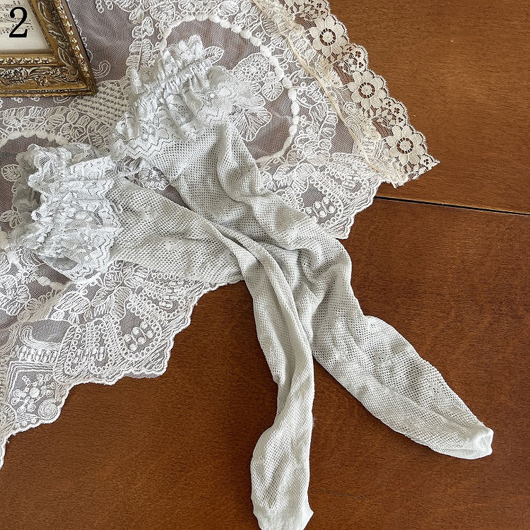 With Overknee Stockings Leg Loop Cuffs Feather Lace Blue