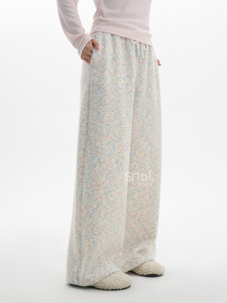 Pantalon large taille haute en tricot coloré