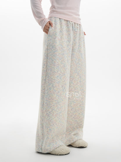 Pantalon large taille haute en tricot coloré