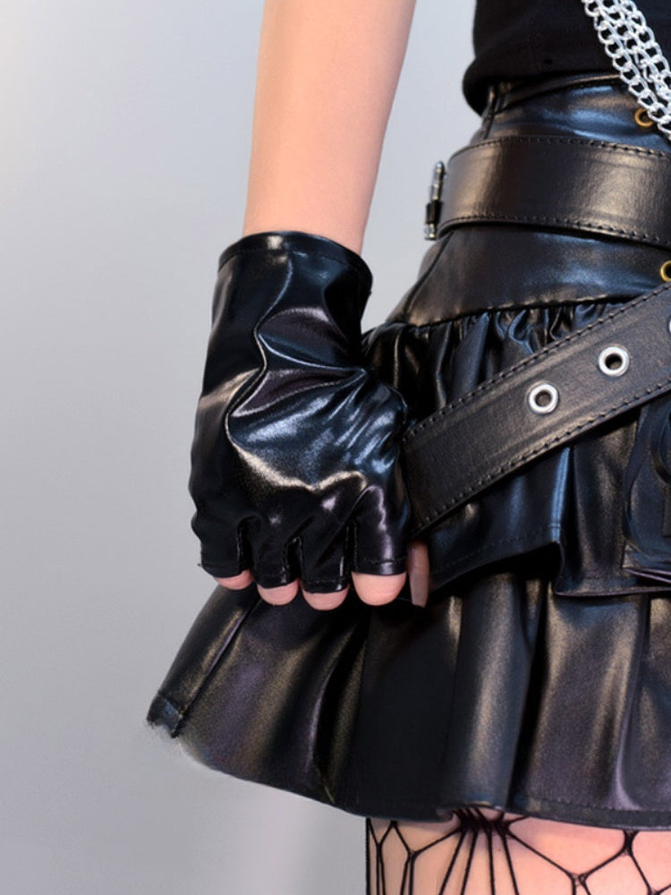 Gants sans doigts Cyberpunk gothiques noirs/argentés