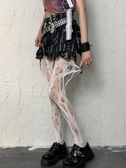 White Cut-out Design Y2K Tights