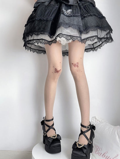 Apricot Butterfly Tatto Print Lolita Tights