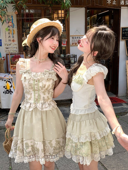 Apricot Sweetheart Neckline Puff Sleeves Sweet Top