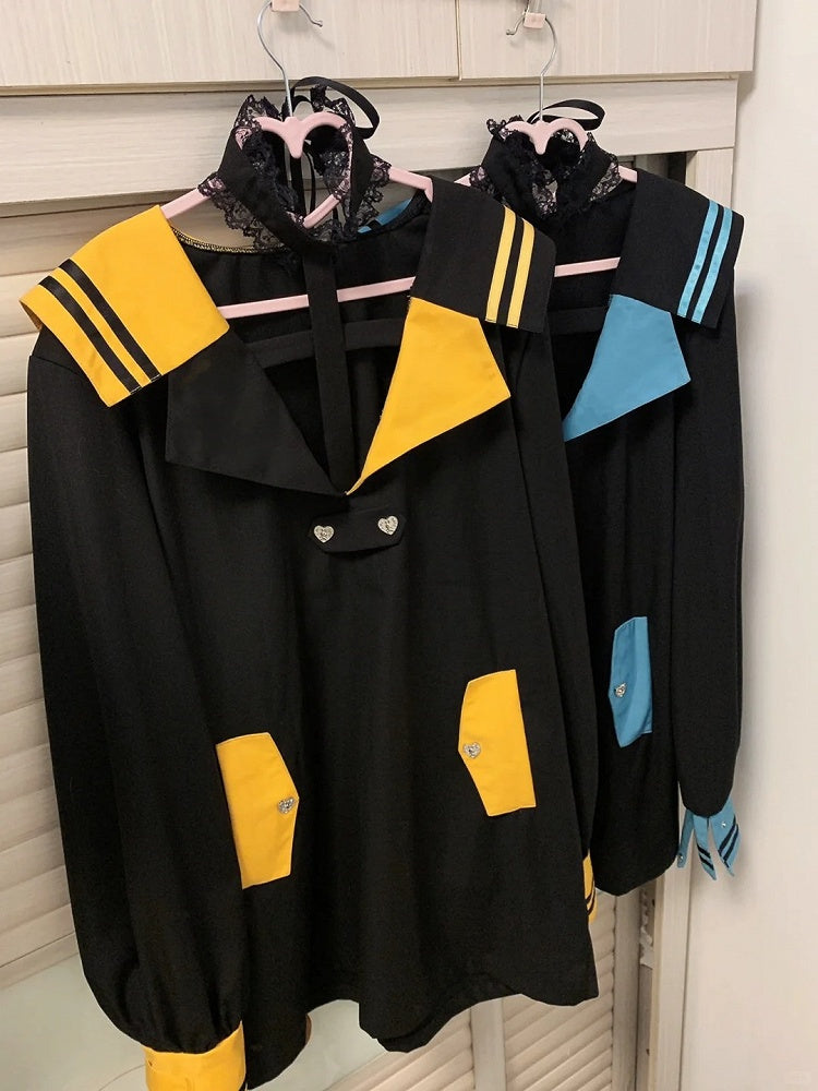 Top Kei Halter Collar Yellow Black Sailor Inspired and Long Jirai Design Bold with Cross