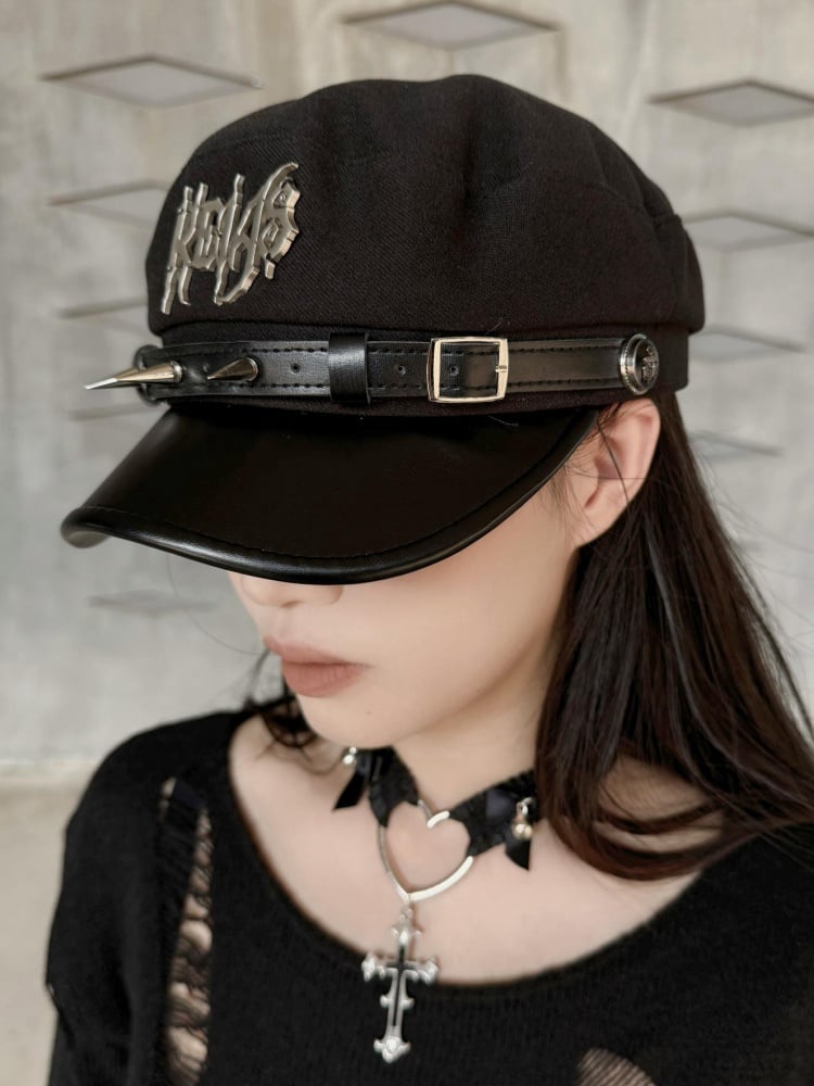 Black Punk Beret with Studs