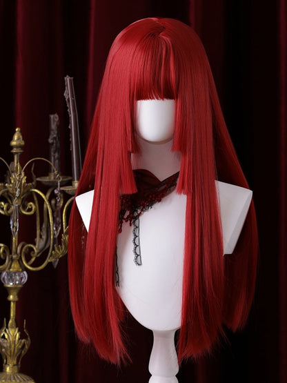 Red Hime Cut Long Straight Synthetic Wig