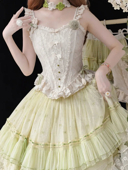 Ivory Bead Details Fabric Heart Corset Jacquard Boned Top