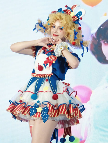 Clown Dark Bunny Dress Blue Clowncore Overalls Fleece Lolita Pastel Sweet Circus Red and Bodice